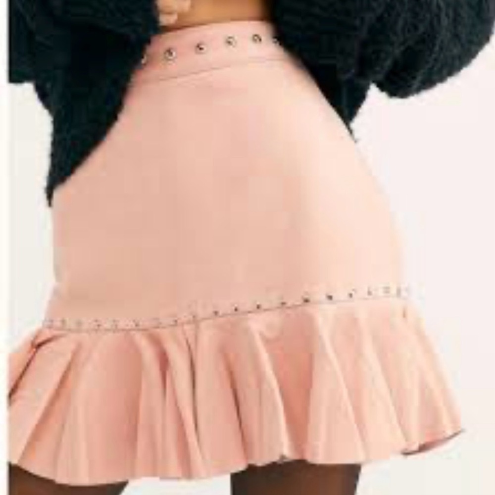 Understated High Waisted Suede Leather Studded Skirt. 100% Cow Leather.